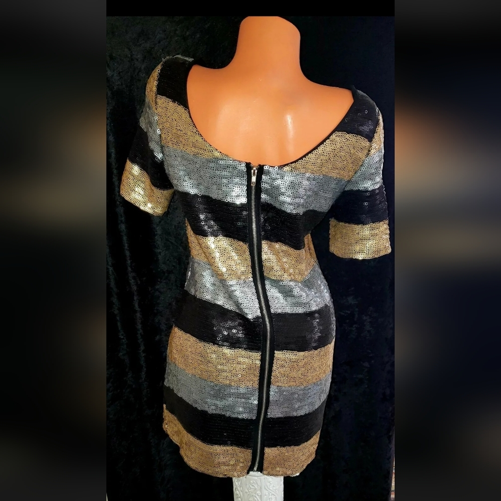 Emelee Y2K Cocktail Party Shine Sequins Metallic Full Zip Mini Party Dress Sz M
